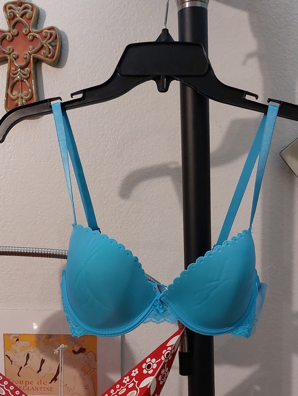 Blue Wired Bra With Scalloped Cups